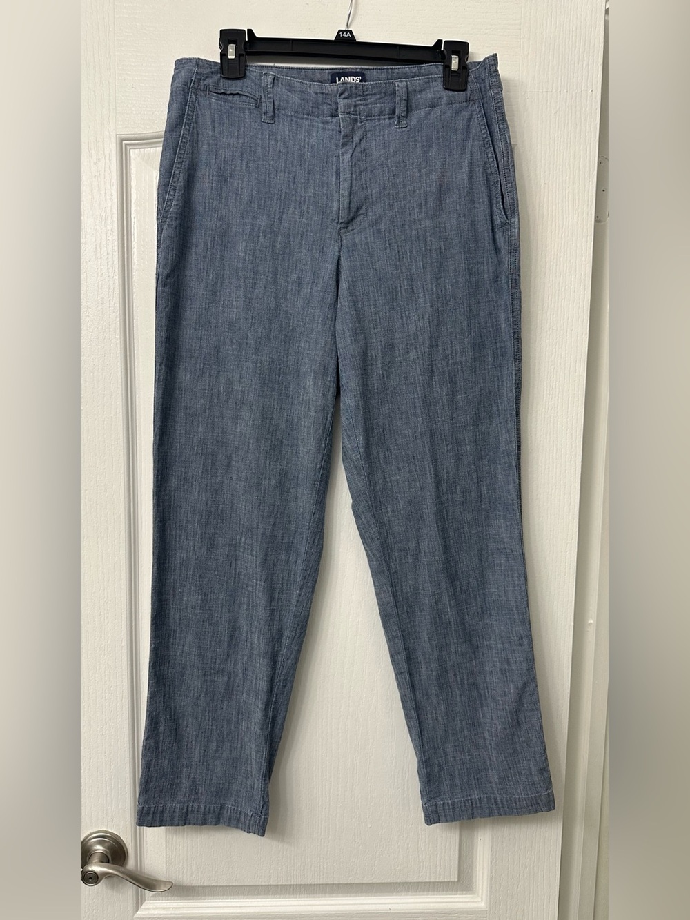 Lands' End Women's Chambray Straight-Leg Pants in Blue